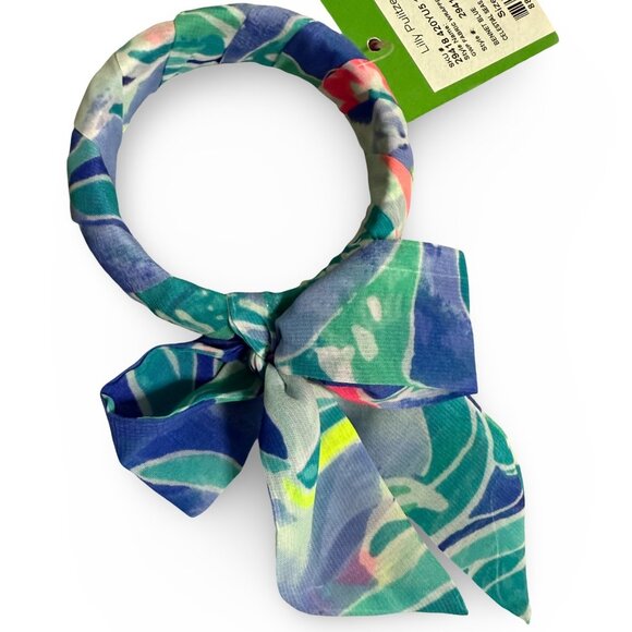 Lilly Pulitzer Bracelet Bangle Fabric Wrapped Bow Bennet Blue Celestial Seas NWT - Picture 1 of 6